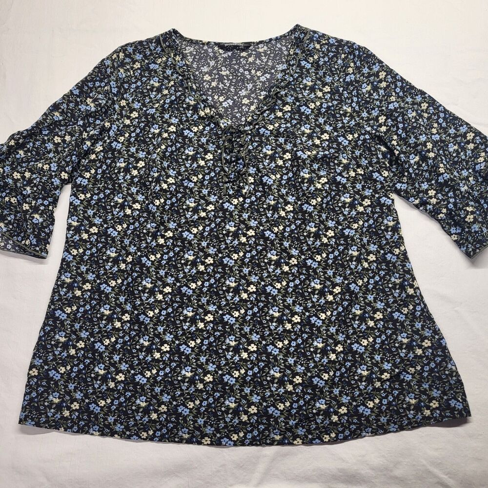 BloomChic Blouse Ditsy Floral Ruffle V Neck 3/4 Bell Sleeve Size 14-16